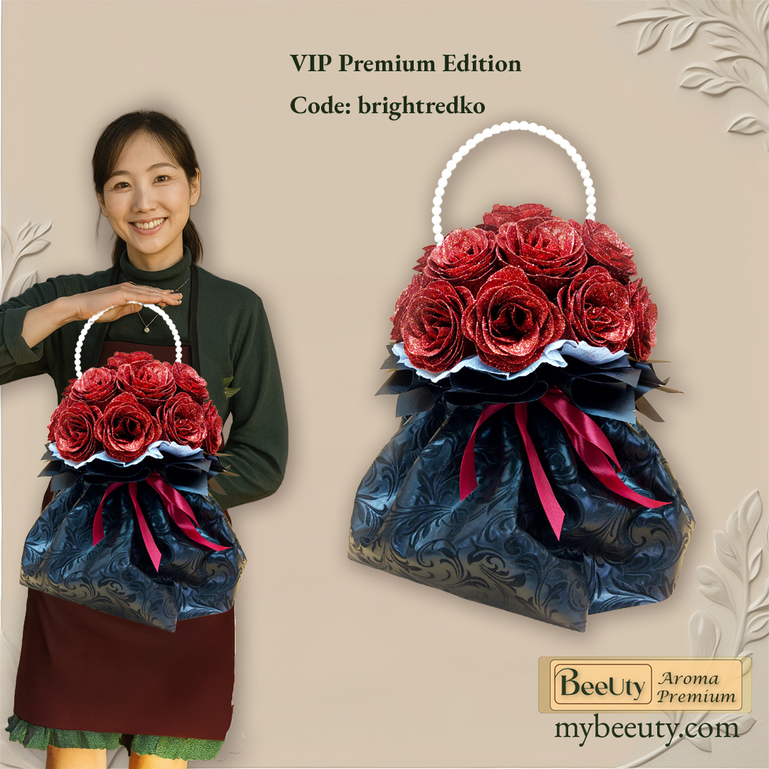 Bó hoa sáp kiểu Nhật Hàn màu kim tuyến đỏ đô 