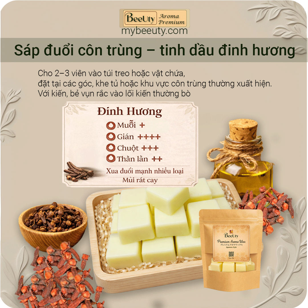 Sáp đuổi gián, thằn lằn - tinh dầu đinh hương 12 viên - 6 túi lưới
