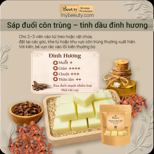 Sáp đuổi gián, thằn lằn - tinh dầu đinh hương 24 viên -12 túi lưới