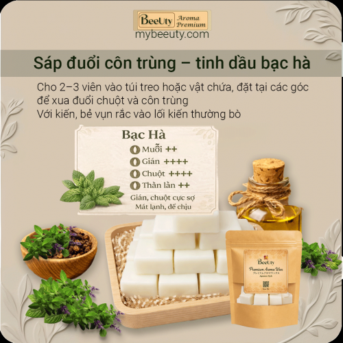 Sáp đuổi chuột – tinh dầu bạc hà thiên nhiên | 6 viên – 3 túi lưới 