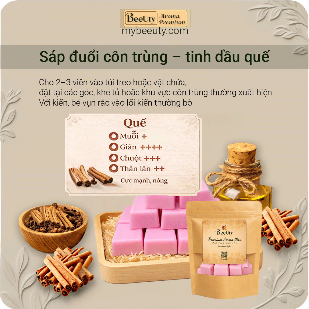 Sáp đuổi gián, thằn lằn – tinh dầu quế nguyên chất | 12 viên – 6 túi lưới