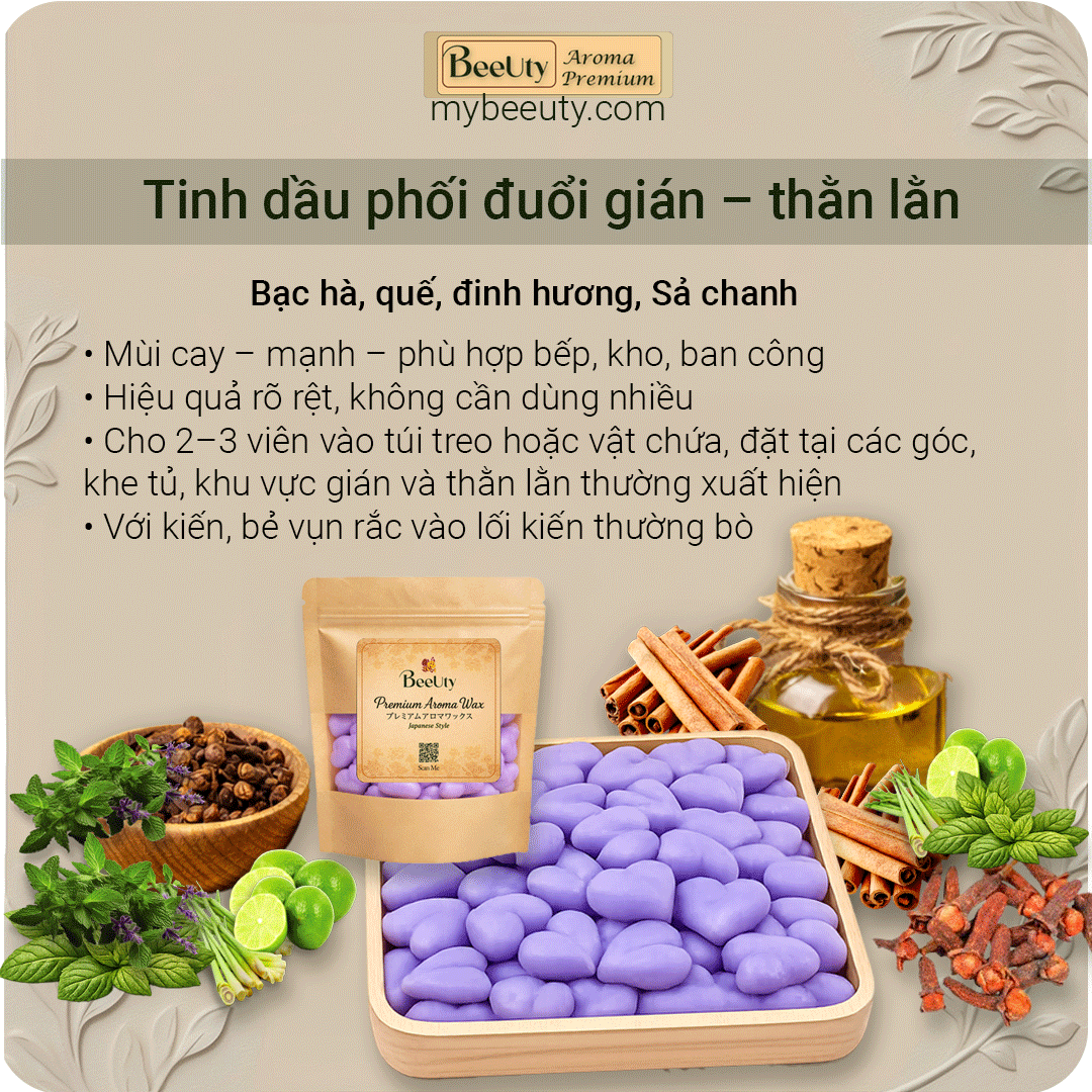 Sáp đuổi gián, thằn lằn - tinh dầu phối 6 viên - 3 túi lưới