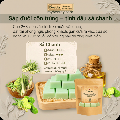Sáp đuổi muỗi tinh dầu sả chanh thiên nhiên | 12 viên – 6 túi lưới