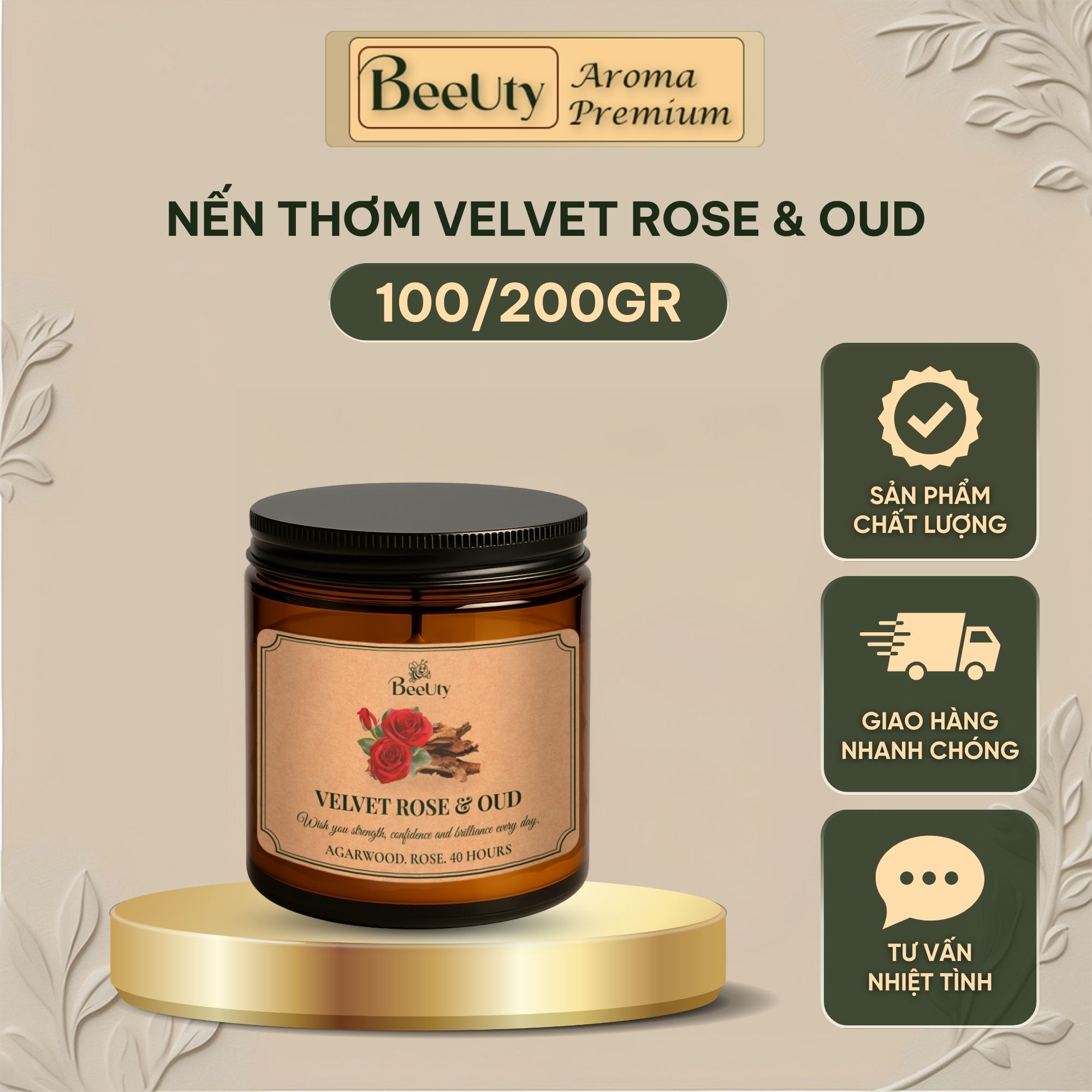 Nến thơm BeeUty Velvet Rose & Oud – 100g